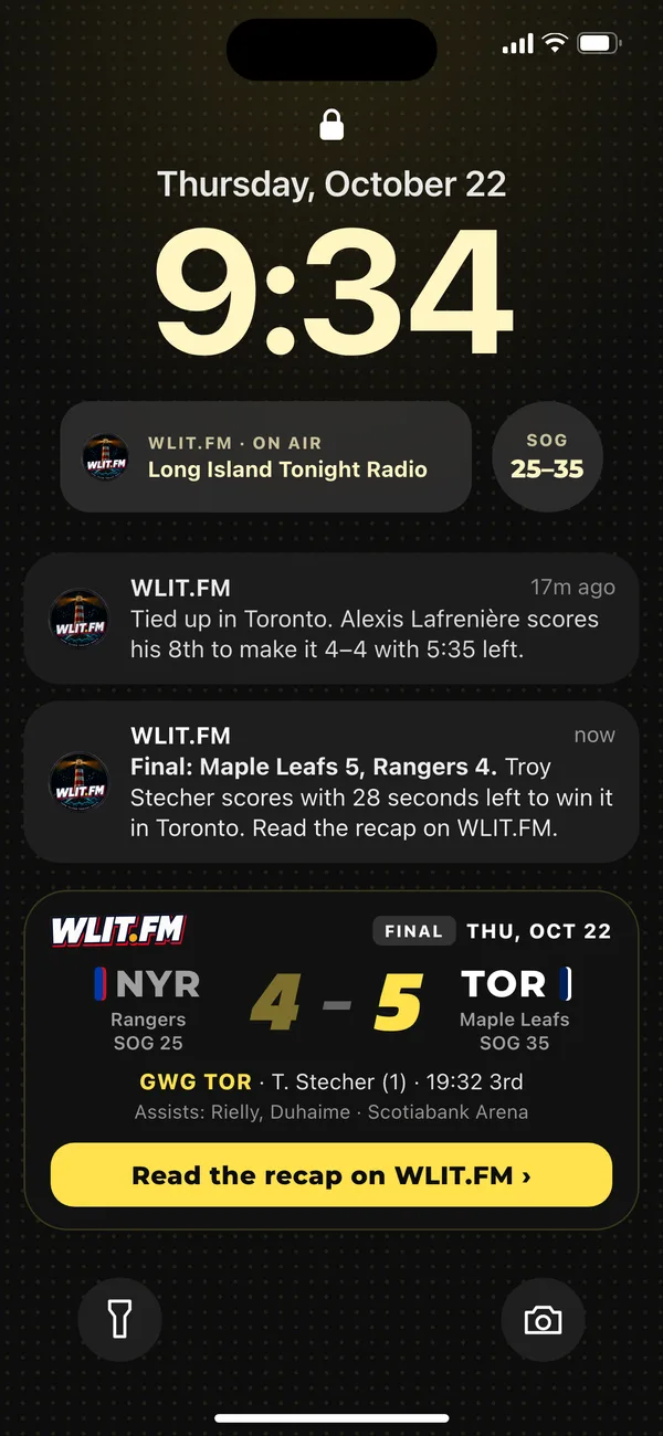 Final score alert with a recap